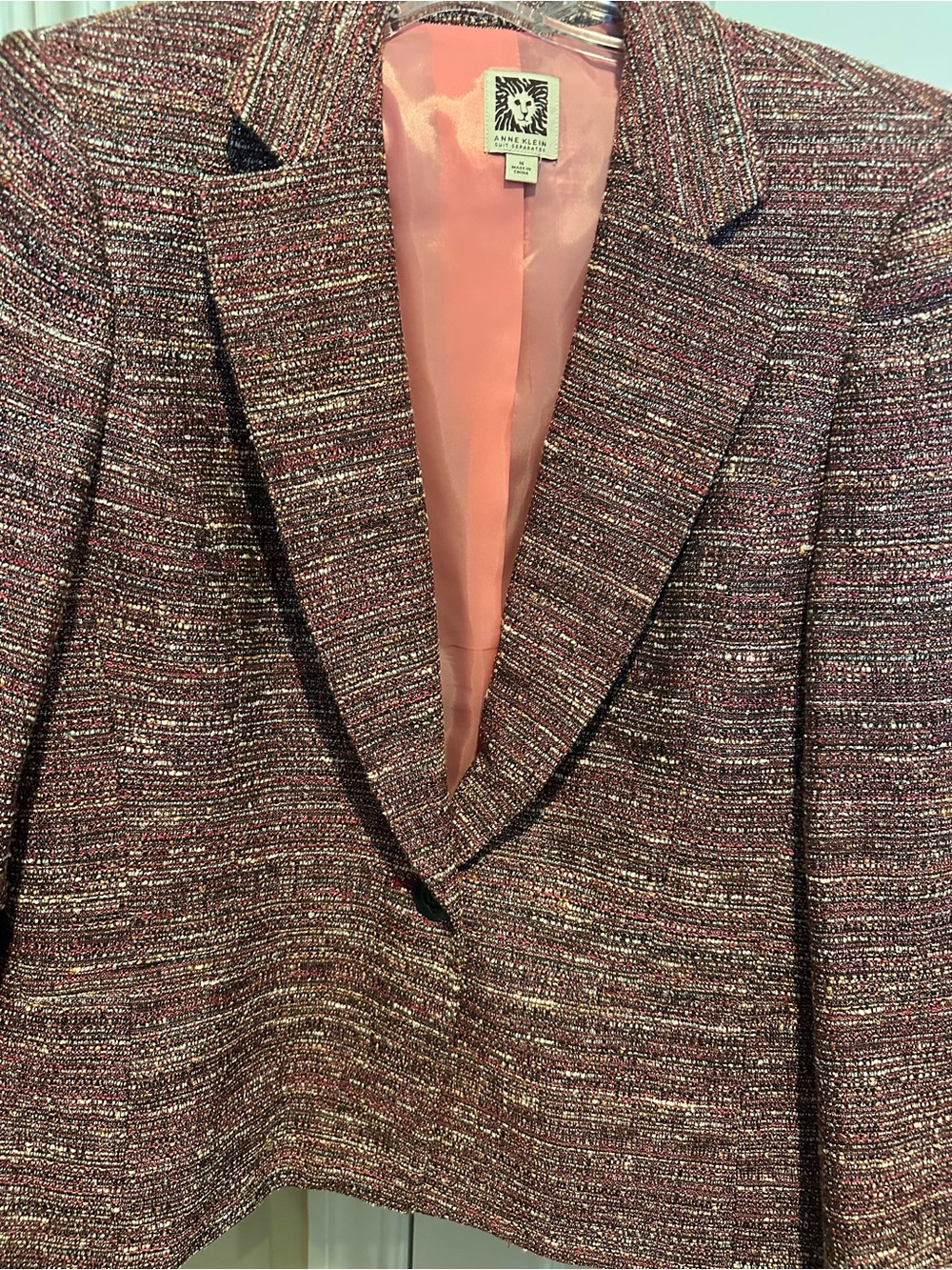 Anne Klein Pink Tweed Single-Button Blazer